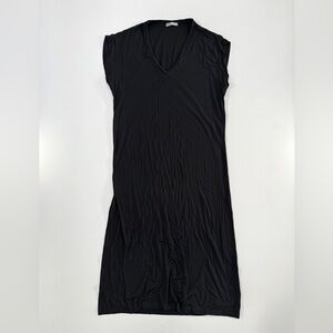 Zara Cap Sleeve V-Neck Side Slit Maxi Dress in Black size M